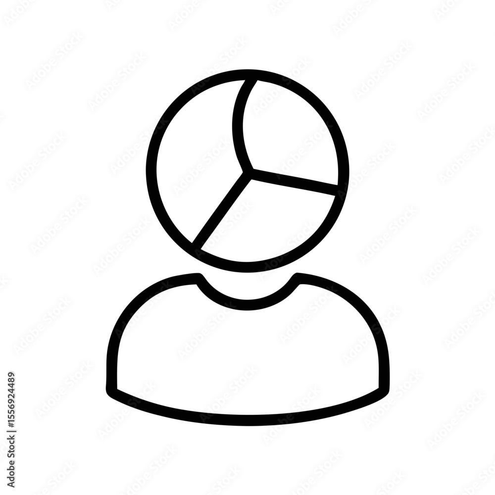 Poster user analytics icon – pie chart head outline for data profile