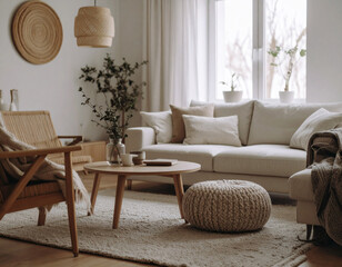 Obraz premium Creating a cozy living room with a neutral sofa designing comfort in your home