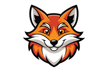 Fototapeta premium Smiling orange fox mascot head with sleek black outline shows friendly animal design