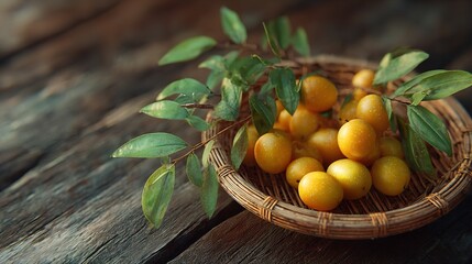 Golden plums harvest in wicker basket fresh fruit still life rustic table nature photography healthy