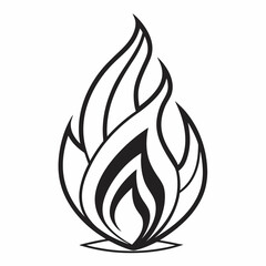 Stylized black flame symbol with flowing lines fire