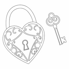 Ornate heart shaped padlock with vintage key heart padlock security