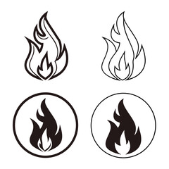Fire flame symbols stylized icons black and white graphic