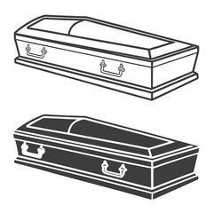Ornate coffin outline and solid silhouette on white casket funeral