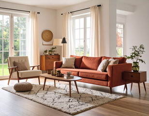 Creating a cozy midcentury living room with a red sofa a stylish retreat