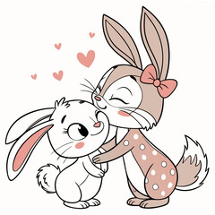 Two cute bunnies sharing a sweet moment sisters love