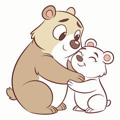 Two cartoon bears hugging tenderly cubs cuddling