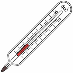 Red liquid filled glass thermometer measuring temperature vector