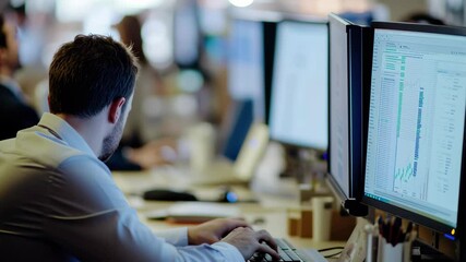 Colleagues engaged in financial data processing in a modern office environment, financial data processing over diverse colleagues working in office - Powered by Adobe