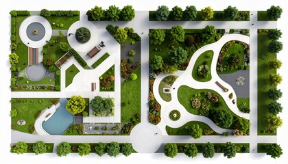 Aerial view modern landscape design park plan