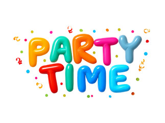 Colorful balloon letters party time celebration, Isolated On Transparent Background, Cut Out