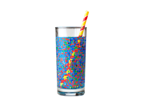 Colorful mosaic pattern in a glass with a straw, Isolated On Transparent Background, Cut Out