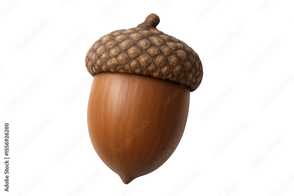 Fototapete Photorealistic 3d rendering of wooden acorn with detailed surface texture, cap intact, floating against transparent backdrop
