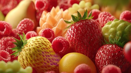 Luscious Fruits Strawberries Raspberries Lemon Melon A Vibrant Healthy Still Life Food Photography