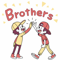 Cheerful cartoon brothers high five with bold text friendship celebration