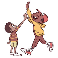 Two cartoon boys giving a high five celebration children