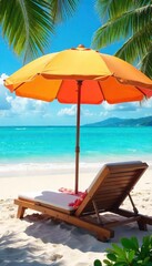 Relaxing Under a Vibrant Beach Umbrella on a Sunny Tropical Day Perfect Summer Vacation Imagery for Travel Brochures and Websites