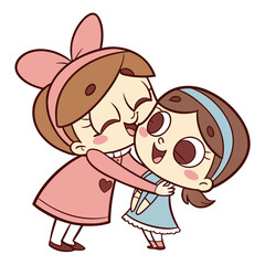 Two happy cartoon sisters hugging with love and affection vector