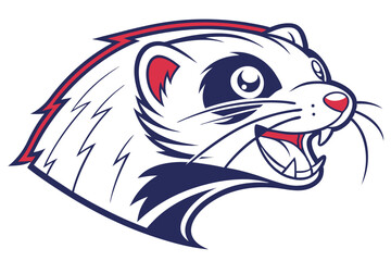 Ferret head showcases a fierce grin, rendered in navy, red, and white hues
