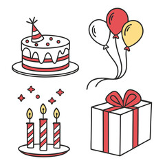 Festive celebration icons with cake balloons gift candles birthday party