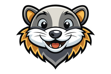 cartoon raccoon head smiles broadly revealing an open mouth and striking teeth