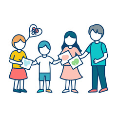 Children giving handmade cards to family vector