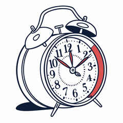 Classic alarm clock with red accent and dark outline time vintage