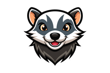 Smiling badger cartoon face shows its teeth with a charming and joyful appearance