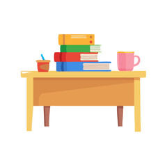 Colorful books and coffee cup on desk education study