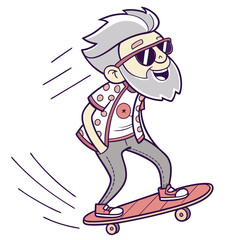 Cool grandpa skateboarding with sunglasses and stylish clothes vector