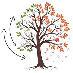 Obraz premium Tree displaying seasonal leaf changes with cyclical arrows seasons spring