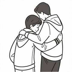 Two brothers hugging with affection and comfort family