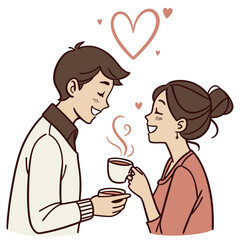 Couple enjoying coffee with steam and hearts drinking