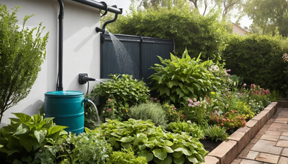 Rainwater harvesting system watering garden