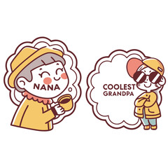 Nana and coolest grandpa characters with coffee and sunglasses vector