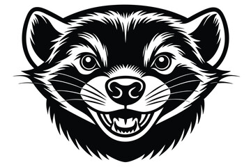 Black and white of a snarling wolverine head with sharp teeth is presented