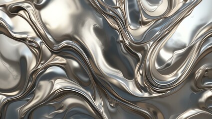 Abstract metallic texture with fluid waves, showcasing a blend of silver and gray tones, perfect for design projects.