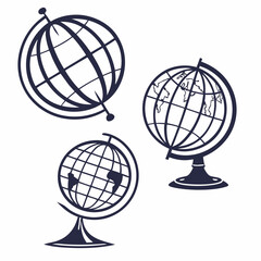 Three globes dark blue on white world earth