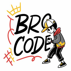 Graffiti style bro code lettering with character hip hop