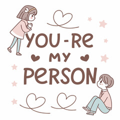 Cute couple illustration with loving message love hearts