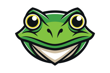 art depicts the frontal view of a frog head in black and white