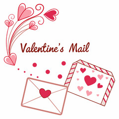 Valentine mail with hearts and envelopes love