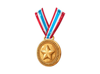 Gold medal with red white and blue ribbon award winning achievement, Isolated On Transparent Background, Cut Out