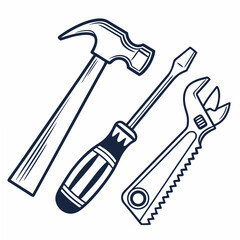 Hammer screwdriver wrench saw tools vector