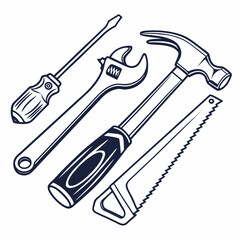 Father's tools hammer wrench saw screwdriver vector