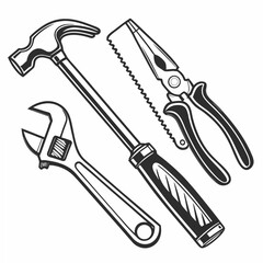 Vintage Hammer Wrench Pliers Tools vector