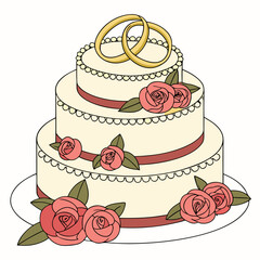 Tiered wedding cake with roses and gold rings anniversary cake tiered cake