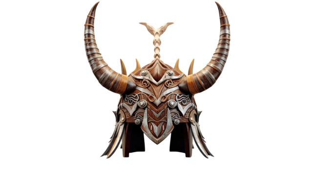 Intricate horned helmet showcases fantasy armor design Isolated on transparent Background