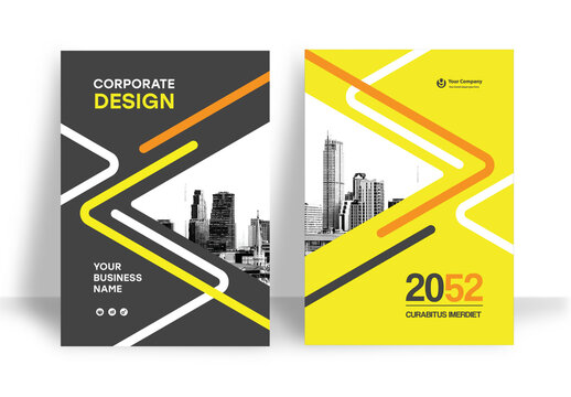 Business Report Cover Template &ndash; Vibrant yellow and orange graphic elements Geometric Layout (A4)
