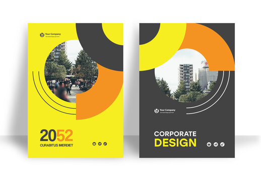 Business Report Cover Template &ndash; Vibrant yellow and orange graphic elements Geometric Layout (A4)